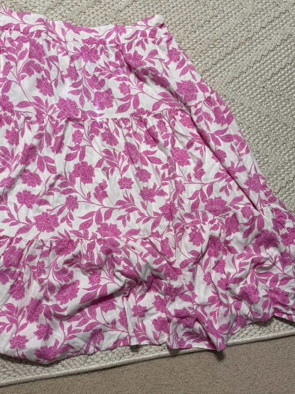LC Lauren Conrad White Midi Skirt with Pink Floral Print